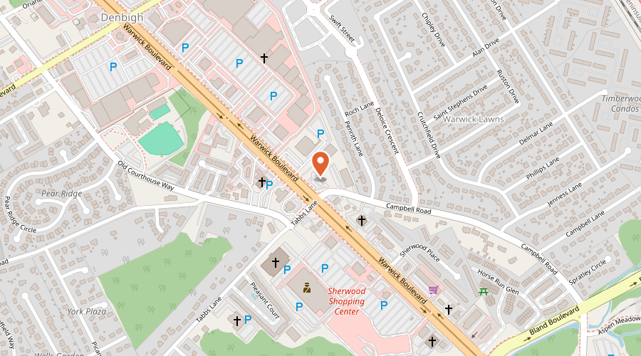 Map showing the location of Apex Auto Glass on 14100 Warwick Boulevard, Newport News, VA 23602