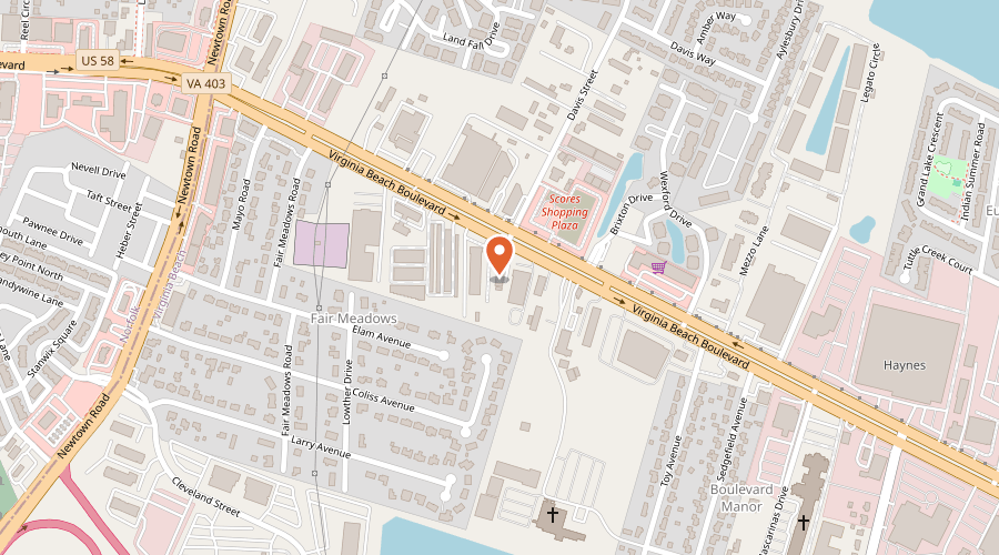Map showing the location of Big Al's Automotive on 5501 Virginia Beach Boulevard, Virginia Beach, VA 23462