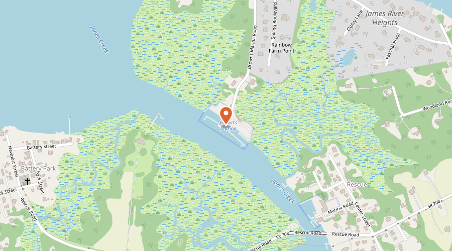 Map showing the location of Brown's Marina on 10230 Browns Marina Road, Carrollton, VA 23314