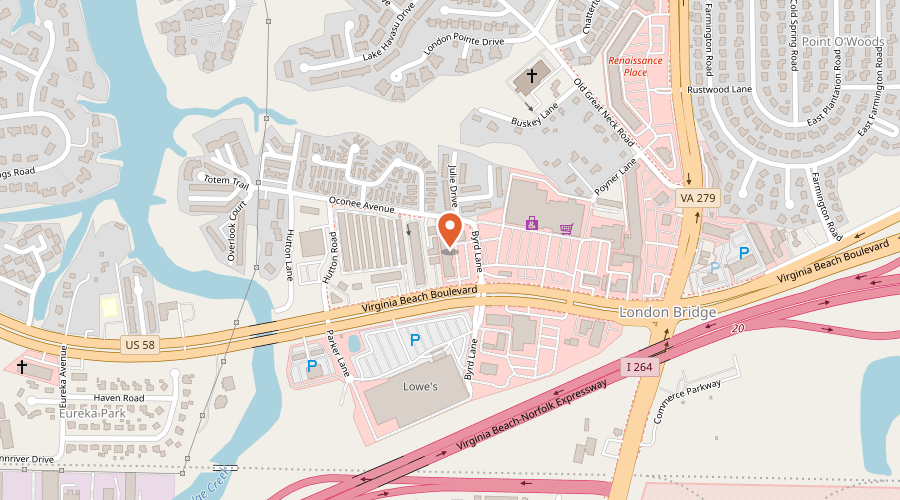 Map showing the location of Grow Depot on 2404 Virginia Beach Boulevard, Virginia Beach, VA 23454
