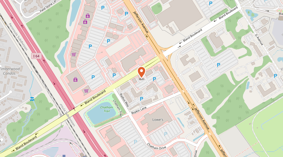 Map showing the location of Jefferson Florist on 12515 Jefferson Avenue, Newport News, VA 23602