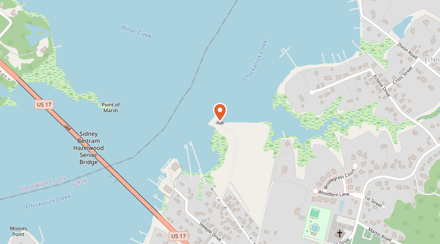 Map showing the location of Johnson & Sons Seafood on 1504 White Dogwood Trail, Suffolk, VA 23433