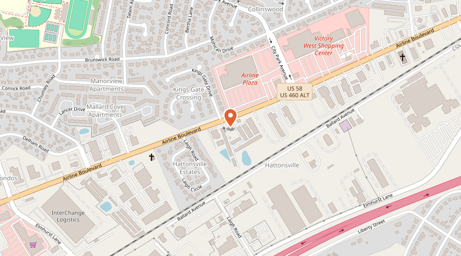 Map showing the location of King of Tires on 3101 Airline Boulevard, Portsmouth, VA 23701