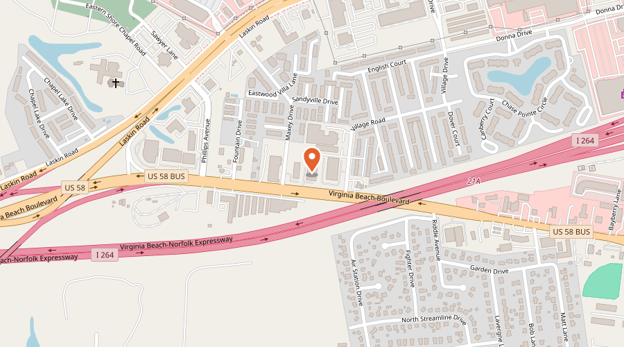 Map showing the location of London Bridge Auto Service on 1884 Virginia Beach Boulevard, Virginia Beach, VA 23454