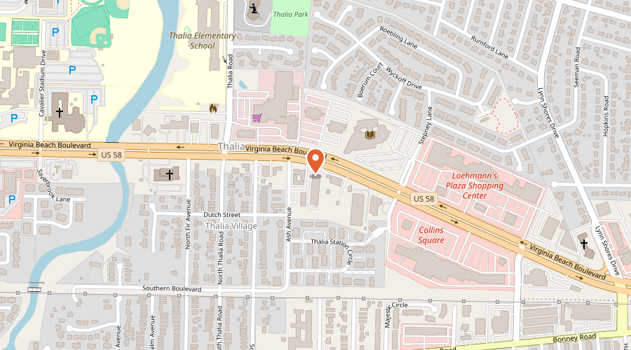 Map showing the location of Mark Gonsenhauser's Rug & Carpet Superstore on 4153 Virginia Beach Boulevard, Virginia Beach, VA 23452