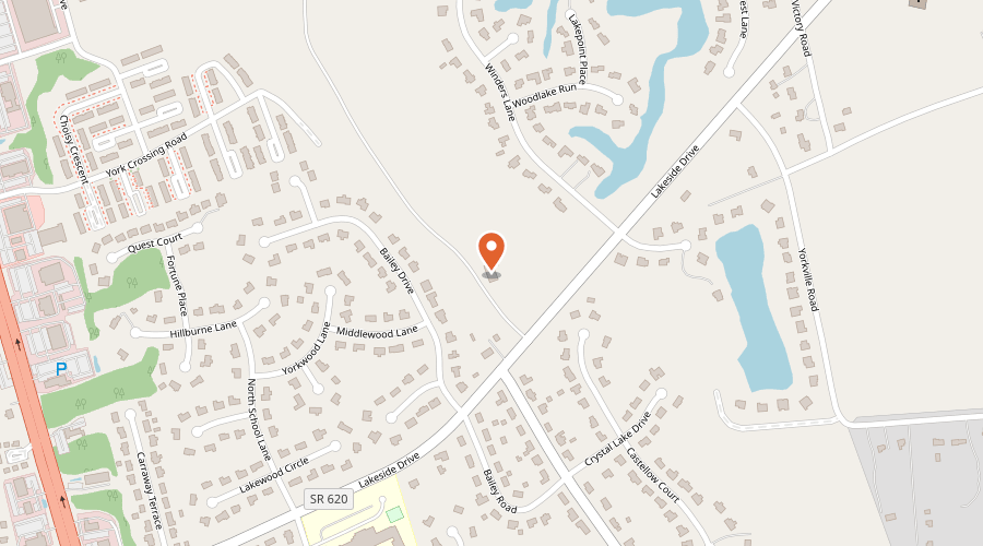 Map showing the location of Peninsula Hardwood Mulch on 715 Lakeside Drive, Yorktown, VA 23692
