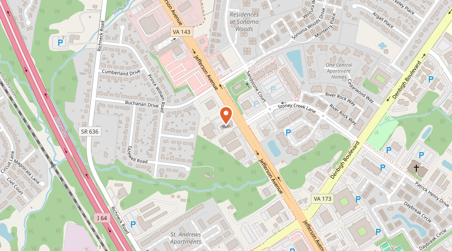 Map showing the location of Wilsons Bookkeeping & Tax Services on 12829 Jefferson Avenue, Newport News, VA 23608
